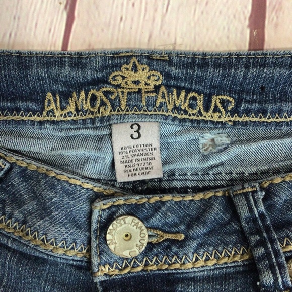 Almost Famous Distressed Blue Denim Jean Shorts - Size 3 - Picture 3 of 4